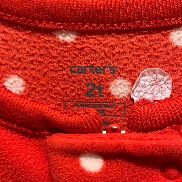 VG Carter's 2T Red Polka Dot Fleece Footie with Reindeer Very Sweet - Picture 2 of 5